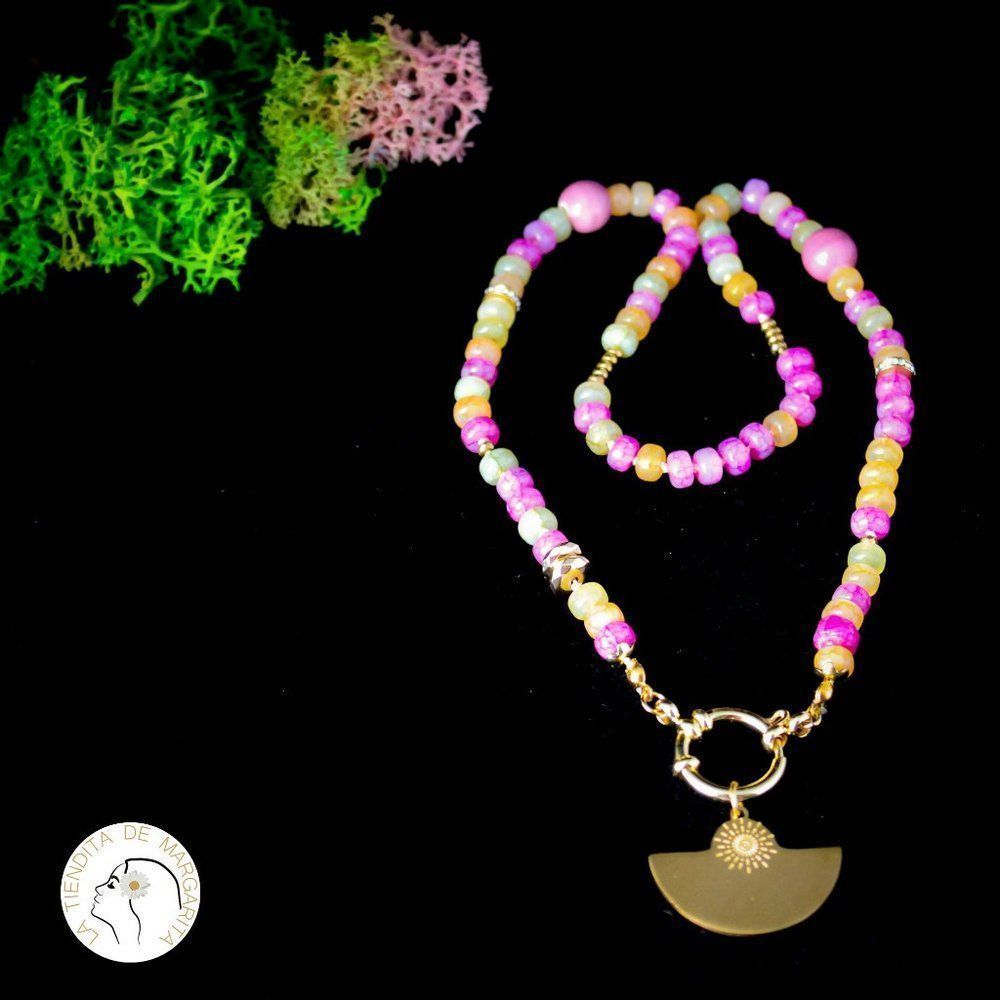 NEW handmade natural stones necklace gold tone